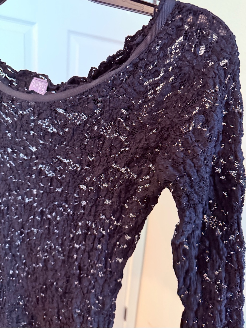 Y2K Hanky Panky Stretchy Black Lace Scoop Neck Top Size M #141 - Picture 3 of 11